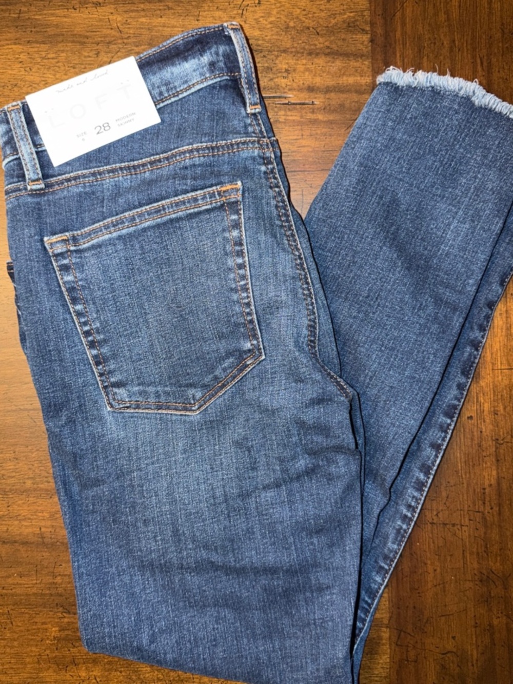 Loft Modern Skinny Frayed Edge Denim Stretch Jeans Size 28 (6) New W Tags